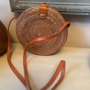 Round rattan wicker purse bag crossbody